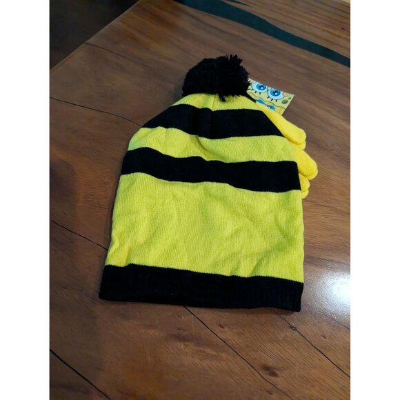 SpongeBob Kids Beanie & Glove Set o\s  Yellow/Black Knit Winter Hat With Pom - Picture 5 of 5